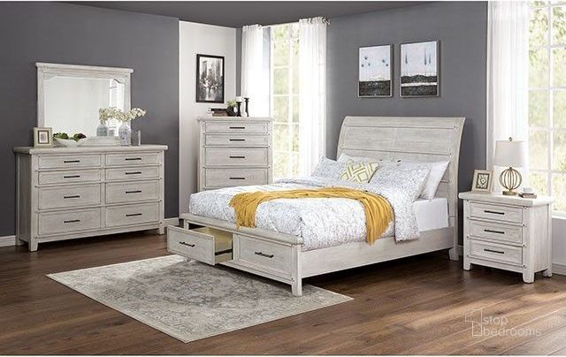 The appearance of Shawnette Antique White Platform Storage Bedroom Set designed by Furniture of America in the transitional interior design. This white piece of furniture  was selected by 1StopBedrooms from Shawnette Collection to add a touch of cosiness and style into your home. Sku: FOA7924Q-HB;FOA7924Q-FB;FOA7924Q-R;FOA7924N. Material: Wood. Product Type: Bedroom Set. Bed Size: Queen. Image1