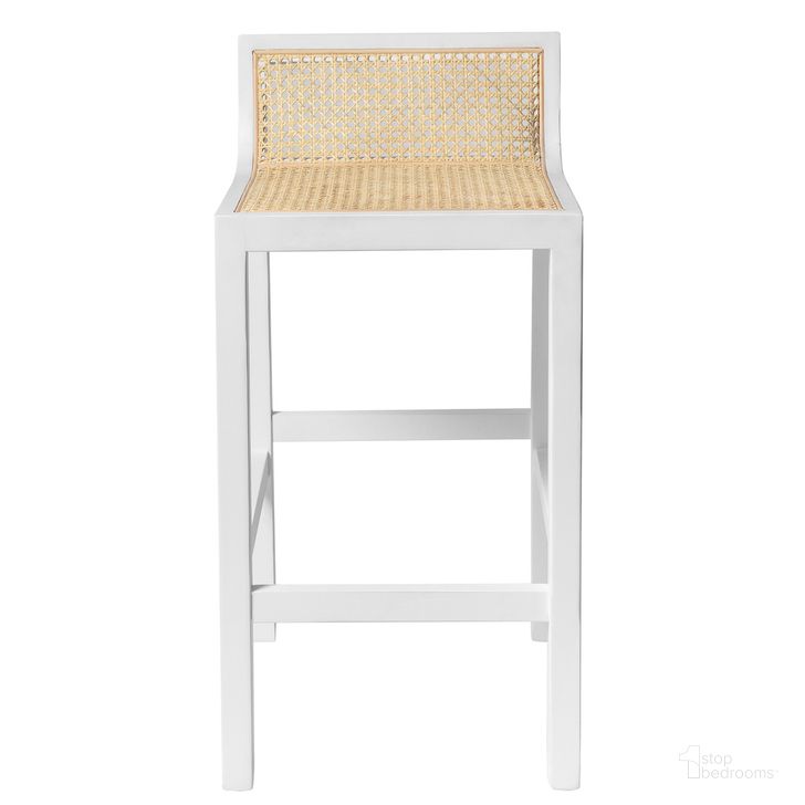 The appearance of Sherry Counter Height Stool with Natural Cane In White designed by Aeons in the  interior design. This white piece of furniture  was selected by 1StopBedrooms from  to add a touch of cosiness and style into your home. Sku: AE2001-Ctr-White. Material: Wood. Product Type: Barstool. Image1