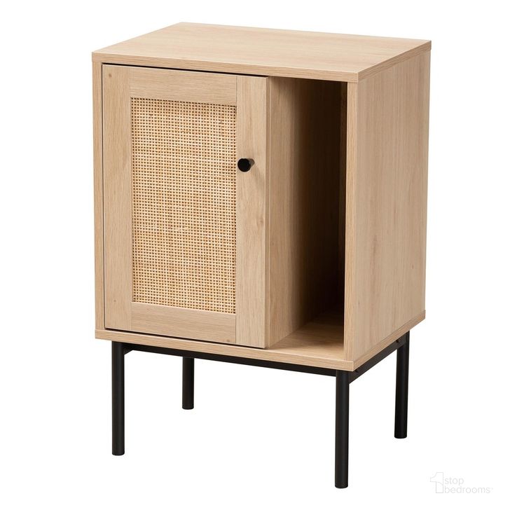 The appearance of Sherwin 1 Door Cabinet with Woven Rattan Accent In Light Brown and Black designed by Baxton Studio in the transitional interior design. This brown/black piece of furniture  was selected by 1StopBedrooms from Sherwin Collection to add a touch of cosiness and style into your home. Sku: SR221174-Wooden/Rattan-Cabinet. Product Type: Cabinet. Material: MDF. Image1