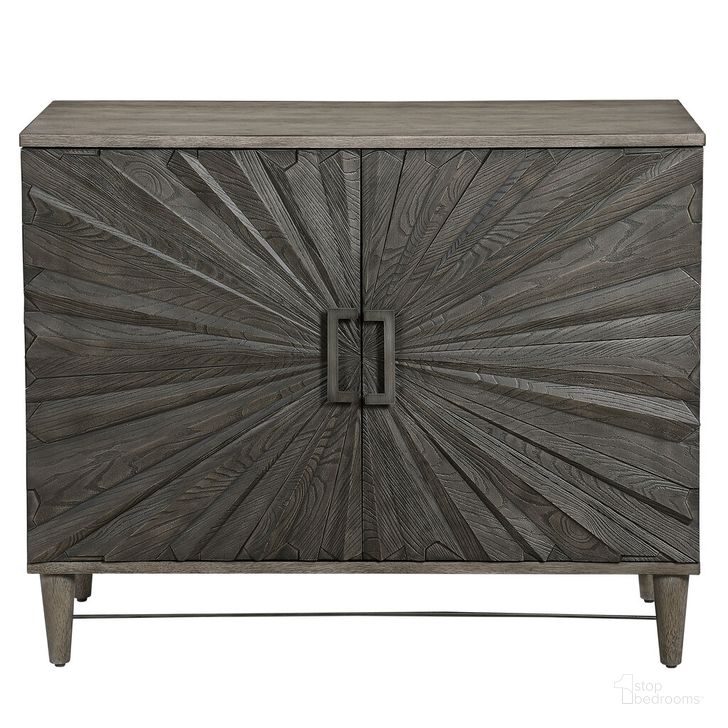 The appearance of Shield 2 Door Cabinet In Gray Oak designed by Uttermost in the transitional interior design. This gray oak piece of furniture  was selected by 1StopBedrooms from Shield Collection to add a touch of cosiness and style into your home. Sku: 25085. Product Type: Accent Cabinet. Material: Rubberwood. Image1