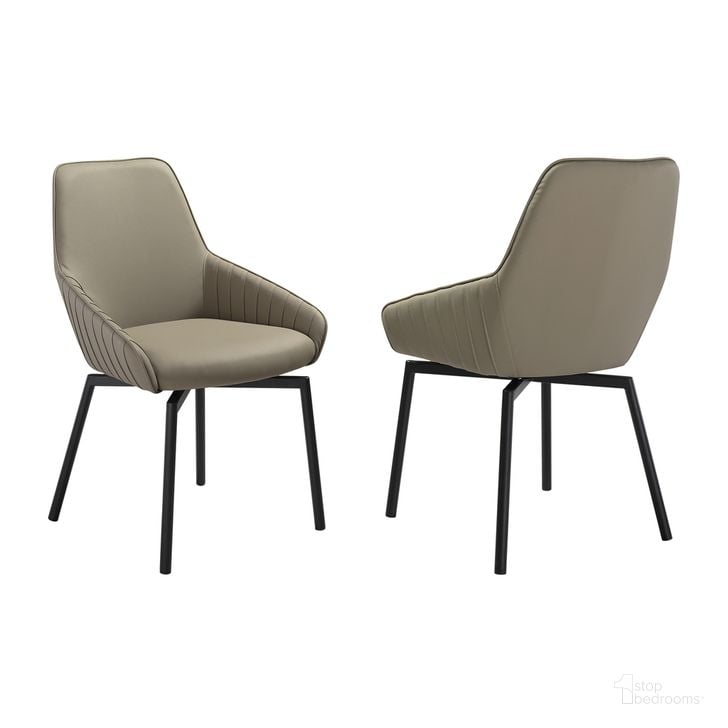 The appearance of Shilo Swivel Upholstered Dining Chair in Faux Leather Set of 2 In Gray designed by Armen Living in the modern / contemporary interior design. This gray piece of furniture  was selected by 1StopBedrooms from Shilo Collection to add a touch of cosiness and style into your home. Sku: LCSHSITAGRYBLK. Material: Leather. Product Type: Dining Chair. Image1
