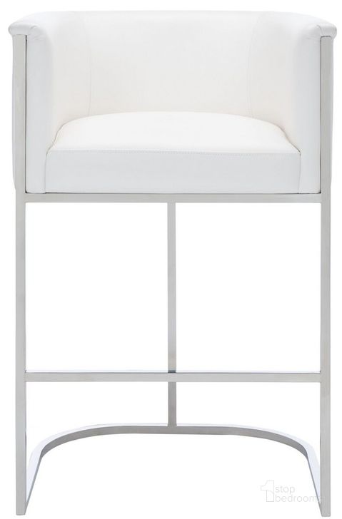 The appearance of Shiloh Barstool In White designed by Safavieh Couture in the modern / contemporary interior design. This white piece of furniture  was selected by 1StopBedrooms from Shiloh Collection to add a touch of cosiness and style into your home. Sku: KNT7037A. Material: Bonded Leather. Product Type: Barstool. Image1