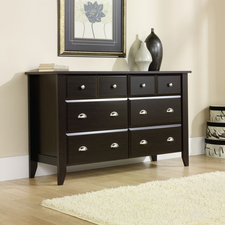 The appearance of Shoal Creek Dresser In Jamocha Wood designed by Sauder in the transitional interior design. This jamocha wood piece of furniture  was selected by 1StopBedrooms from Shoal Creek Collection to add a touch of cosiness and style into your home. Sku: 409937. Product Type: Dresser. Material: Engineered Wood. Image1