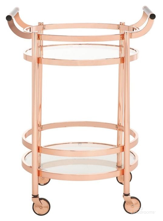 The appearance of Sienna 2 Tier Round Bar Cart in Rose Gold designed by Safavieh in the modern / contemporary interior design. This rose gold piece of furniture  was selected by 1StopBedrooms from Sienna Collection to add a touch of cosiness and style into your home. Sku: BCT8001D. Material: Metal. Product Type: Bar Cart. Image1