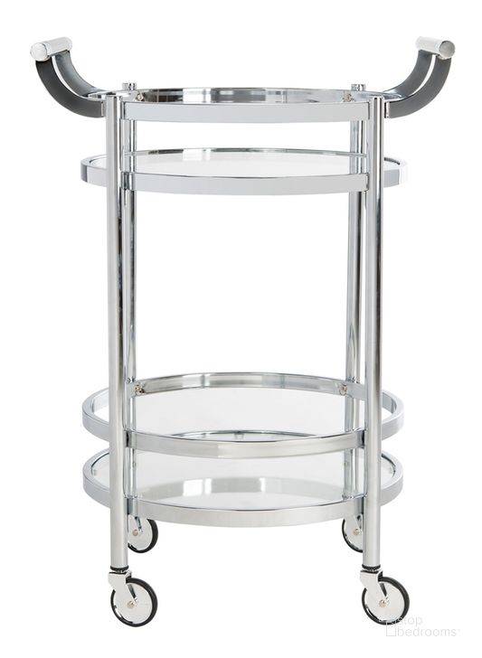 The appearance of Sienna Chrome 2 Tier Round Bar Cart designed by Safavieh in the modern / contemporary interior design. This chrome piece of furniture  was selected by 1StopBedrooms from Sienna Collection to add a touch of cosiness and style into your home. Sku: BCT8001C. Product Type: Bar Cart. Material: Iron. Image1