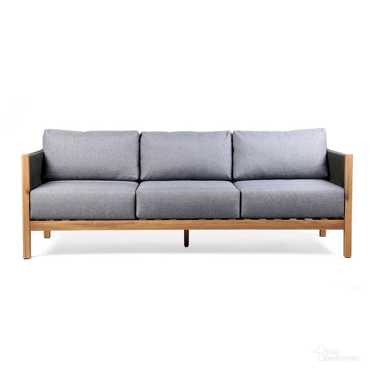 The appearance of Sienna Outdoor Eucalyptus Sofa In Teak Finish with Gray Cushions designed by Armen Living in the modern / contemporary interior design. This gray piece of furniture  was selected by 1StopBedrooms from Sienna Collection to add a touch of cosiness and style into your home. Sku: LCSISOWDTK. Material: Wood. Product Type: Outdoor Sofa. Image1