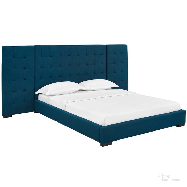 The appearance of Sierra Azure Queen Upholstered Fabric Platform Bed designed by Modway in the modern / contemporary interior design. This azure piece of furniture  was selected by 1StopBedrooms from Sierra Collection to add a touch of cosiness and style into your home. Sku: MOD-5818-AZU. Bed Type: Platform Bed. Product Type: Platform Bed. Bed Size: Queen. Material: Rubberwood. Image1