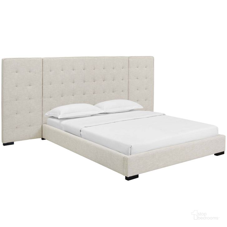 The appearance of Sierra Beige Queen Upholstered Fabric Platform Bed designed by Modway in the modern / contemporary interior design. This beige piece of furniture  was selected by 1StopBedrooms from Sierra Collection to add a touch of cosiness and style into your home. Sku: MOD-5818-BEI. Bed Type: Platform Bed. Product Type: Platform Bed. Bed Size: Queen. Material: Rubberwood. Image1