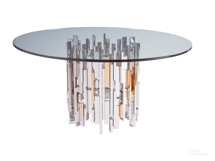 The appearance of Signature Designs Chrom Cityscape Round Dining Table designed by Artistica Home in the modern / contemporary interior design. This chrome piece of furniture  was selected by 1StopBedrooms from Signature Designs Collection to add a touch of cosiness and style into your home. Sku: 01-2041-870-60C. Table Base Style: Pedestal. Table Top Shape: Round. Product Type: Dining Table. Size: 60". Image1