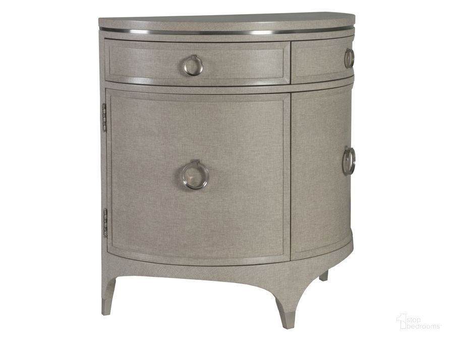 The appearance of Signature Designs Grey Zeitgeist Linen Demilune Chest designed by Artistica Home in the modern / contemporary interior design. This gray piece of furniture  was selected by 1StopBedrooms from Signature Designs Collection to add a touch of cosiness and style into your home. Sku: 01-2141-972. Product Type: Accent Chest. Image1