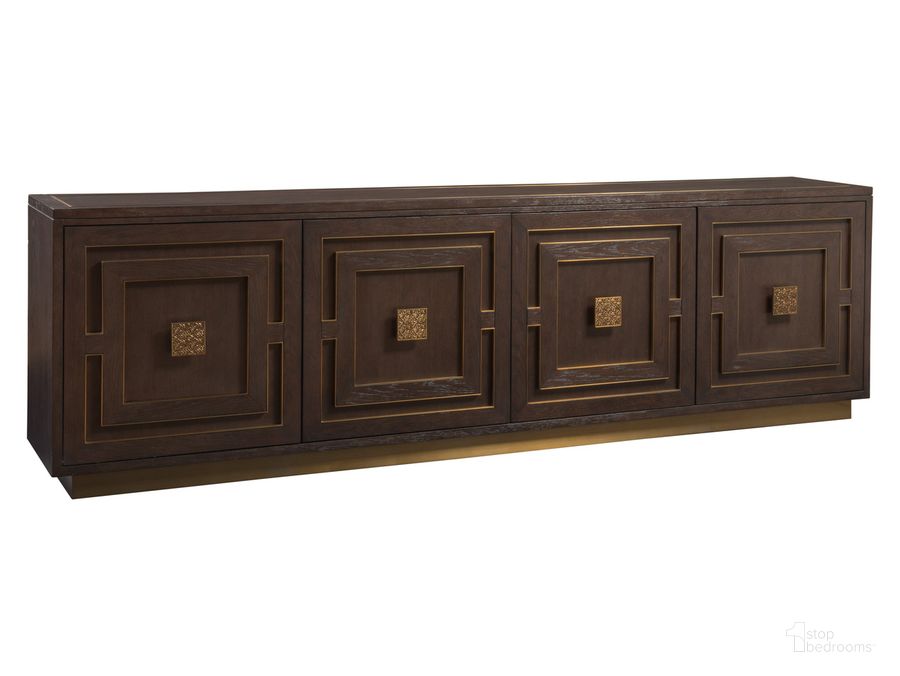 The appearance of Signature Designs Rich Brown Wire Brushed And Cerused Verbatim Long Media Console designed by Artistica Home in the transitional interior design. This brown piece of furniture  was selected by 1StopBedrooms from Signature Designs Collection to add a touch of cosiness and style into your home. Sku: 01-2170-908. Product Type: Media Console. Image1