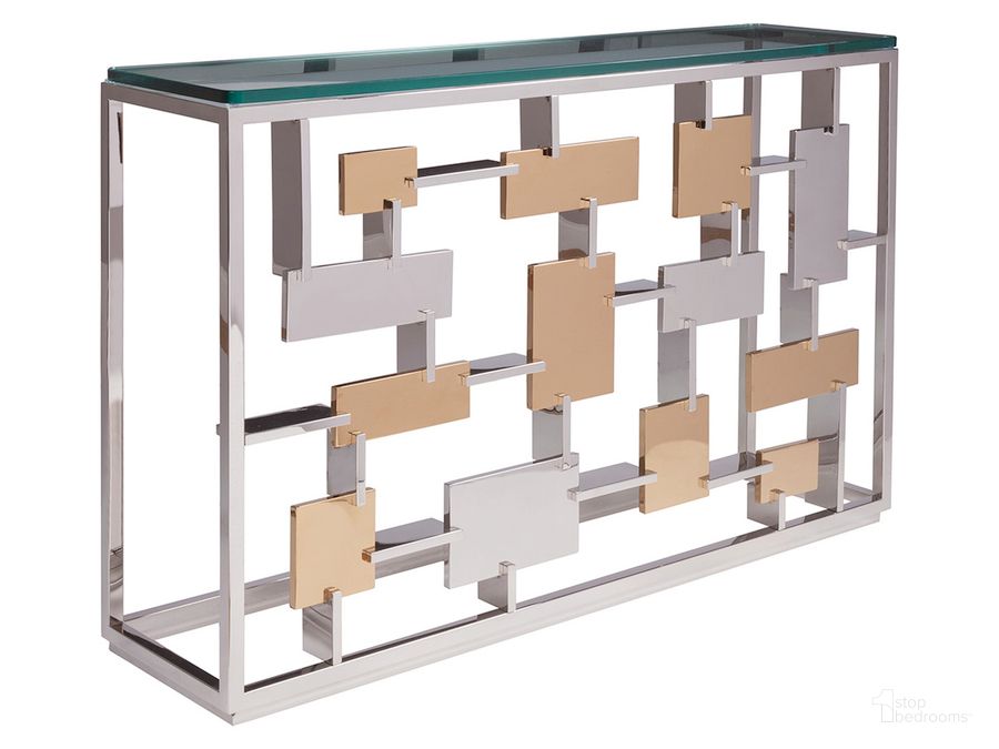 The appearance of Signature Designs Stainless Steel Cityscape Console Table designed by Artistica Home in the modern / contemporary interior design. This silver and gold piece of furniture  was selected by 1StopBedrooms from Signature Designs Collection to add a touch of cosiness and style into your home. Sku: 01-2041-966C. Product Type: Console Table. Image1