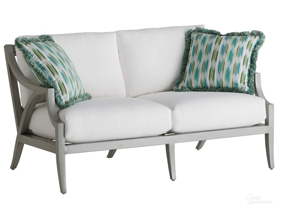 The appearance of Silver Sands Loveseat designed by Tommy Bahama in the transitional interior design. This silver piece of furniture  was selected by 1StopBedrooms from Silver Sands Collection to add a touch of cosiness and style into your home. Sku: 01-3945-22-41. Material: Aluminum. Product Type: Loveseat. Image1