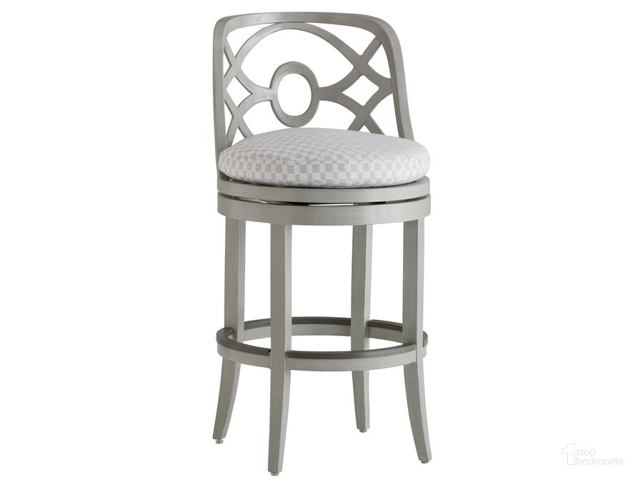 The appearance of Silver Sands Swivel Bar Stool designed by Tommy Bahama in the transitional interior design. This silver piece of furniture  was selected by 1StopBedrooms from Silver Sands Collection to add a touch of cosiness and style into your home. Sku: 01-3945-16SW-40. Material: Aluminum. Product Type: Barstool. Image1