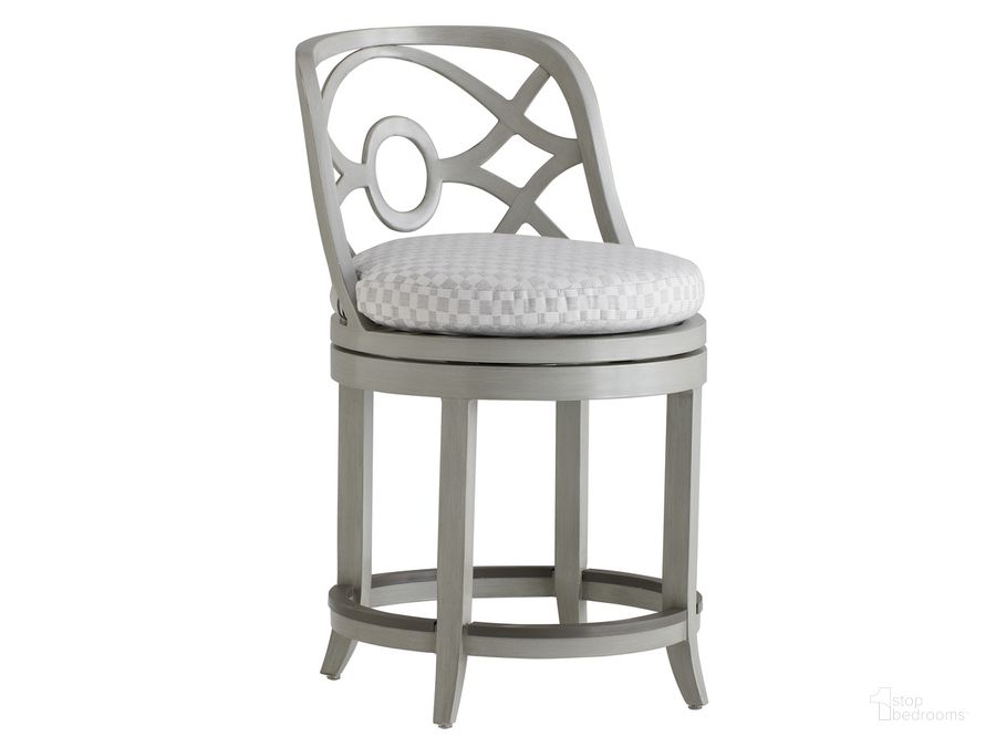 The appearance of Silver Sands Swivel Counter Stool designed by Tommy Bahama in the transitional interior design. This silver piece of furniture  was selected by 1StopBedrooms from Silver Sands Collection to add a touch of cosiness and style into your home. Sku: 01-3945-17SW-40. Material: Aluminum. Product Type: Barstool. Image1
