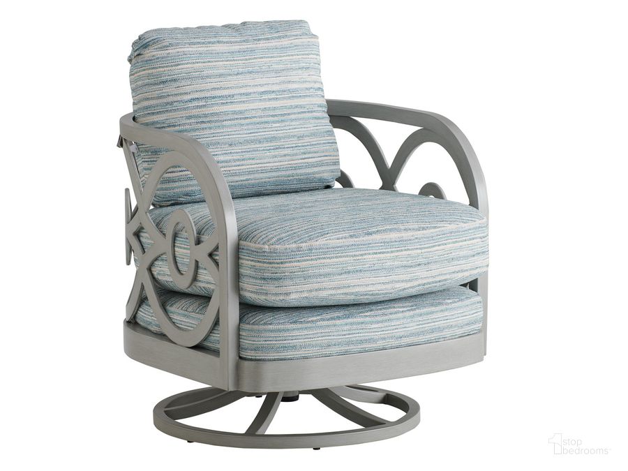 The appearance of Silver Sands Swivel Lounge Chair designed by Tommy Bahama in the transitional interior design. This silver piece of furniture  was selected by 1StopBedrooms from Silver Sands Collection to add a touch of cosiness and style into your home. Sku: 01-3945-09SW-40. Material: Aluminum. Product Type: Swivel Chair. Image1
