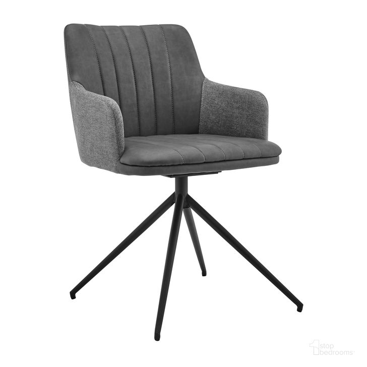 The appearance of Simone Modern Faux Leather and Fabric Metal Swivel Dining Room Chair Set of 2 designed by Armen Living in the modern / contemporary interior design. This gray piece of furniture  was selected by 1StopBedrooms from Simone Collection to add a touch of cosiness and style into your home. Sku: LCSICHGRBL. Material: Metal. Product Type: Dining Chair. Image1