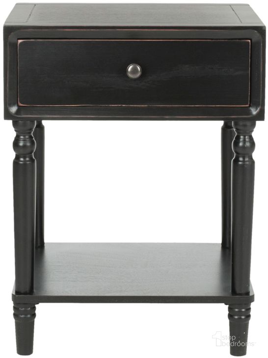 The appearance of Siobhan Black Accent Table with Storage Drawer designed by Safavieh in the country / farmhouse interior design. This black piece of furniture  was selected by 1StopBedrooms from Siobhan Collection to add a touch of cosiness and style into your home. Sku: AMH6611B. Material: Wood. Product Type: Nightstand. Image1
