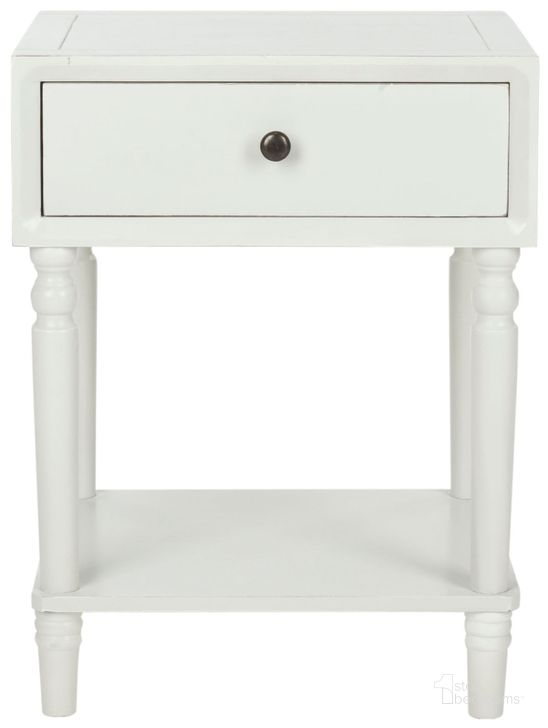The appearance of Siobhan Shady White Accent Table with Storage Drawer designed by Safavieh in the country / farmhouse interior design. This off white piece of furniture  was selected by 1StopBedrooms from Siobhan Collection to add a touch of cosiness and style into your home. Sku: AMH6611A. Material: Wood. Product Type: Nightstand. Image1