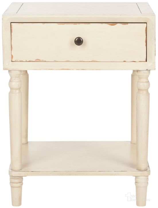 The appearance of Siobhan Vintage Cream Accent Table with Storage Drawer designed by Safavieh in the country / farmhouse interior design. This vanilla piece of furniture  was selected by 1StopBedrooms from Siobhan Collection to add a touch of cosiness and style into your home. Sku: AMH6611D. Material: Wood. Product Type: Nightstand. Image1