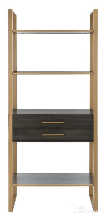 The appearance of Skylar Gold/Grey Oak 4 Tier 1 Drawer Etagere designed by Safavieh in the modern / contemporary interior design. This grey and gold piece of furniture  was selected by 1StopBedrooms from Skylar Collection to add a touch of cosiness and style into your home. Sku: ETG6204A. Material: Metal. Product Type: Etagere. Image1
