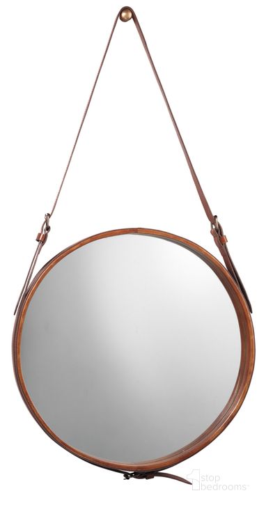 The appearance of Small Round Mirror designed by Jamie Young Company in the traditional interior design. This brown piece of furniture  was selected by 1StopBedrooms from Round Collection to add a touch of cosiness and style into your home. Sku: 7ROUN-MIBR. Material: Leather. Product Type: Accent Mirror. Image1
