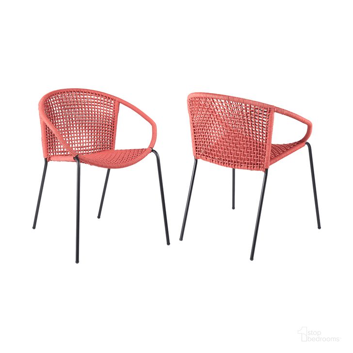 The appearance of Snack Indoor Outdoor Stackable Steel Dining Chair Set of 2 with Brick Red Rope designed by Armen Living in the modern / contemporary interior design. This brick red piece of furniture  was selected by 1StopBedrooms from Snack Collection to add a touch of cosiness and style into your home. Sku: LCSNSIBRK. Material: Steel. Product Type: Outdoor Dining Chair. Image1