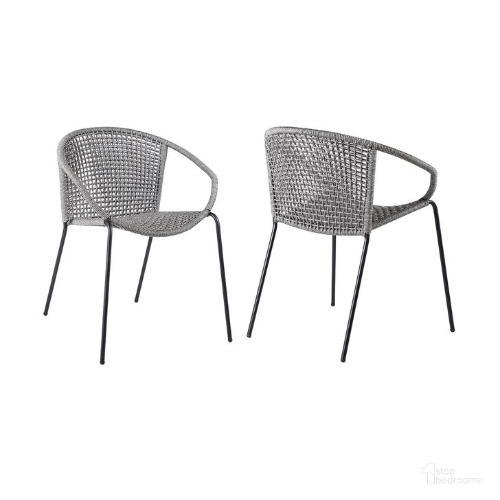 The appearance of Snack Indoor Outdoor Stackable Steel Dining Chair Set of 2 with Gray Rope designed by Armen Living in the modern / contemporary interior design. This gray piece of furniture  was selected by 1StopBedrooms from Snack Collection to add a touch of cosiness and style into your home. Sku: LCSNSIGRY. Material: Steel. Product Type: Outdoor Dining Chair. Image1
