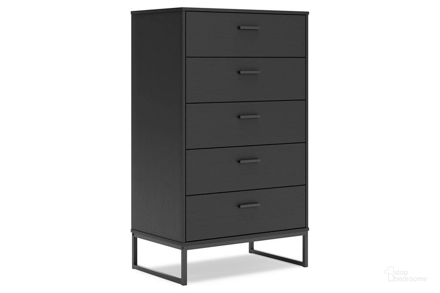 The appearance of Socalle Chest of Drawers In Black designed by Signature Design by Ashley in the transitional interior design. This black piece of furniture  was selected by 1StopBedrooms from Socalle Collection to add a touch of cosiness and style into your home. Sku: EB1865-245. Product Type: Chest. Image1