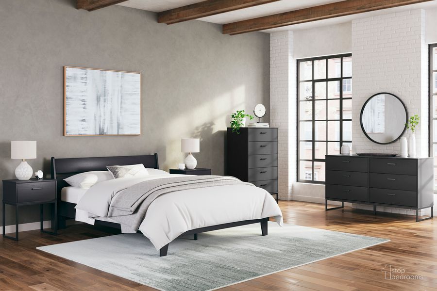 The appearance of Socalle Matte Black Panel Bedroom Set designed by Signature Design by Ashley in the modern / contemporary interior design. This matte black piece of furniture  was selected by 1StopBedrooms from Socalle Collection to add a touch of cosiness and style into your home. Sku: EB1865-113;EB1865-157;EB1865-291. Material: Wood. Product Type: Bedroom Set. Bed Size: Queen. Image1