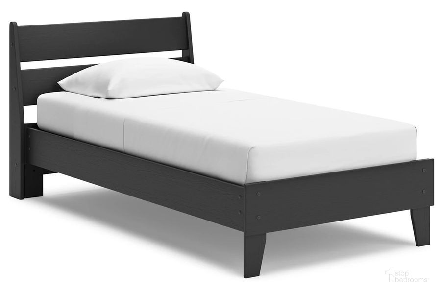 The appearance of Socalle Twin Panel Platform Bed In Black designed by Signature Design by Ashley in the transitional interior design. This black piece of furniture  was selected by 1StopBedrooms from Socalle Collection to add a touch of cosiness and style into your home. Sku: EB1865-111;EB1865-155. Bed Type: Platform Bed. Product Type: Platform Bed. Bed Size: Twin. Image1