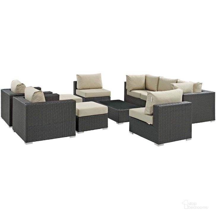 The appearance of Sojourn Canvas Antique Beige 10 Piece Outdoor Patio Sunbrella Sectional Set designed by Modway in the modern / contemporary interior design. This canvas antique beige piece of furniture  was selected by 1StopBedrooms from Sojourn Collection to add a touch of cosiness and style into your home. Sku: EEI-1888-CHC-BEI-SET. Material: Rattan. Product Type: Outdoor Sectional. Image1