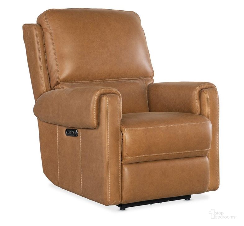 The appearance of Somers Power Recliner with Power Headrest In Brown designed by Hooker in the transitional interior design. This brown piece of furniture  was selected by 1StopBedrooms from SS Collection to add a touch of cosiness and style into your home. Sku: SS718-PHZ1-080. Material: Leather. Product Type: Recliner. Image1