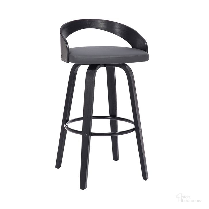 The appearance of Sonia 26 Inch Counter Height Swivel Gray Faux Leather and Black Wood Bar Stool designed by Armen Living in the transitional interior design. This gray piece of furniture  was selected by 1StopBedrooms from Sonia Collection to add a touch of cosiness and style into your home. Sku: LCSOBAGRBL26. Material: Wood. Product Type: Barstool. Image1