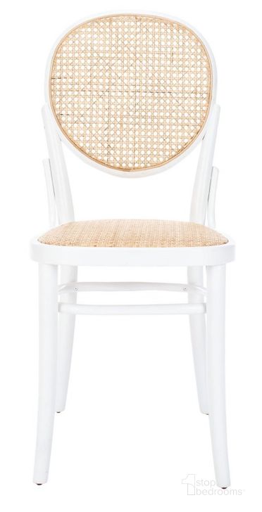 The appearance of Sonia White and Natural Cane Dining Chair Set of 2 designed by Safavieh in the modern / contemporary interior design. This white and natural piece of furniture  was selected by 1StopBedrooms from Sonia Collection to add a touch of cosiness and style into your home. Sku: DCH9504A-SET2. Material: Wood. Product Type: Dining Chair. Image1