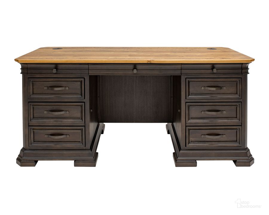 The appearance of Sonoma Double Pedestal Executive Desk In Brown designed by Martin Furniture in the traditional interior design. This brown piece of furniture  was selected by 1StopBedrooms from Sonoma Collection to add a touch of cosiness and style into your home. Sku: IMSA680. Material: Wood. Product Type: Office Desk. Image1