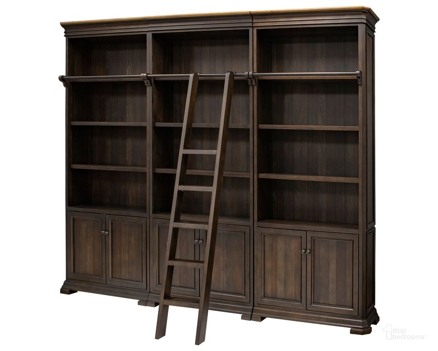 The appearance of Sonoma Executive Bookcase Wall with Wood Ladder In Brown designed by Martin Furniture in the traditional interior design. This brown piece of furniture  was selected by 1StopBedrooms from Sonoma Collection to add a touch of cosiness and style into your home. Sku: IMSA4094-KIT. Material: Wood. Product Type: Bookcase. Image1