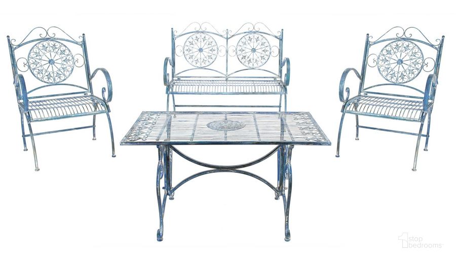 The appearance of Sophie 4 Piece Outdoor Set in Antique Blue designed by Safavieh in the modern / contemporary interior design. This antique blue piece of furniture  was selected by 1StopBedrooms from Sophie Collection to add a touch of cosiness and style into your home. Sku: PAT5001C. Material: Metal. Product Type: Outdoor Set. Image1