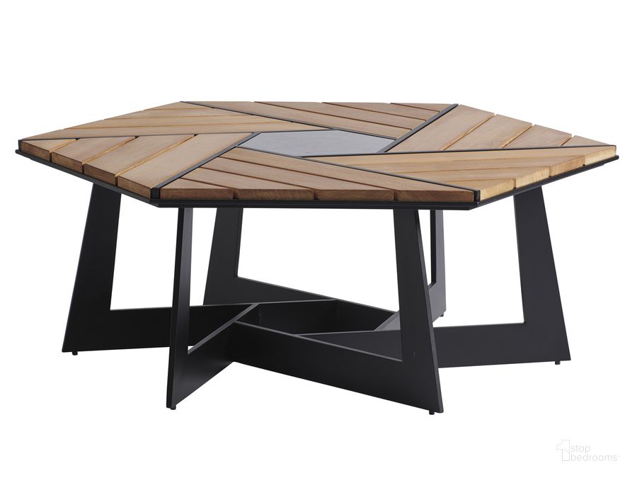 The appearance of South Beach Hexagonal Cocktail Table designed by Tommy Bahama in the modern / contemporary interior design. This black piece of furniture  was selected by 1StopBedrooms from South Beach Collection to add a touch of cosiness and style into your home. Sku: 01-3940-947. Material: Aluminum. Product Type: Cocktail Table. Image1