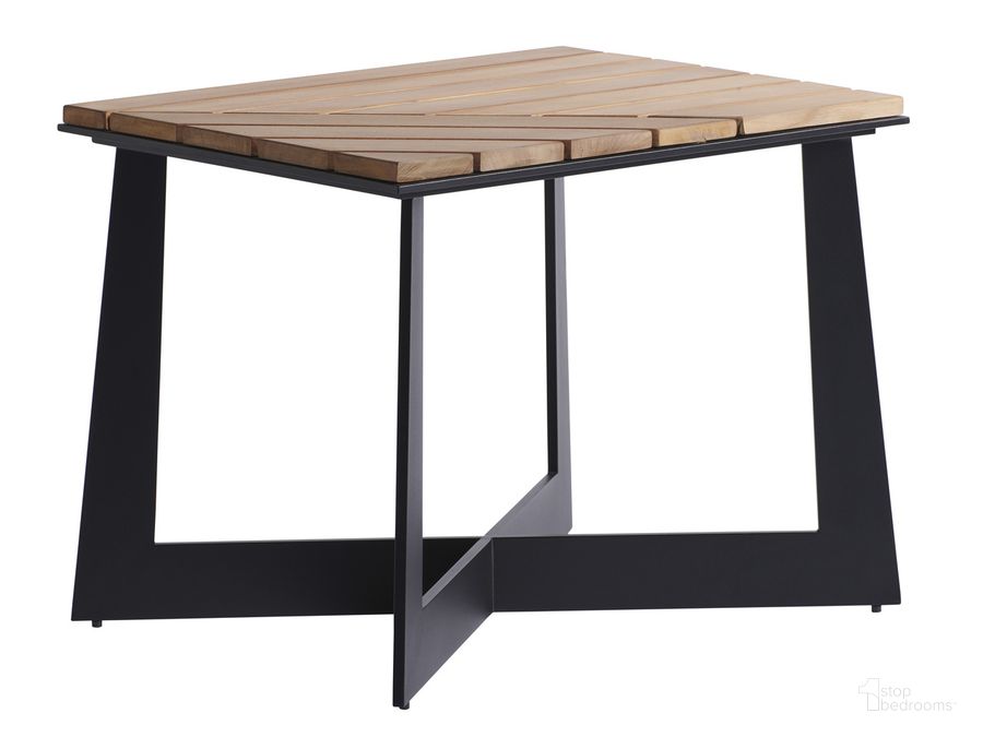 The appearance of South Beach Square End Table designed by Tommy Bahama in the modern / contemporary interior design. This black piece of furniture  was selected by 1StopBedrooms from South Beach Collection to add a touch of cosiness and style into your home. Sku: 01-3940-957. Material: Aluminum. Product Type: End Table. Image1