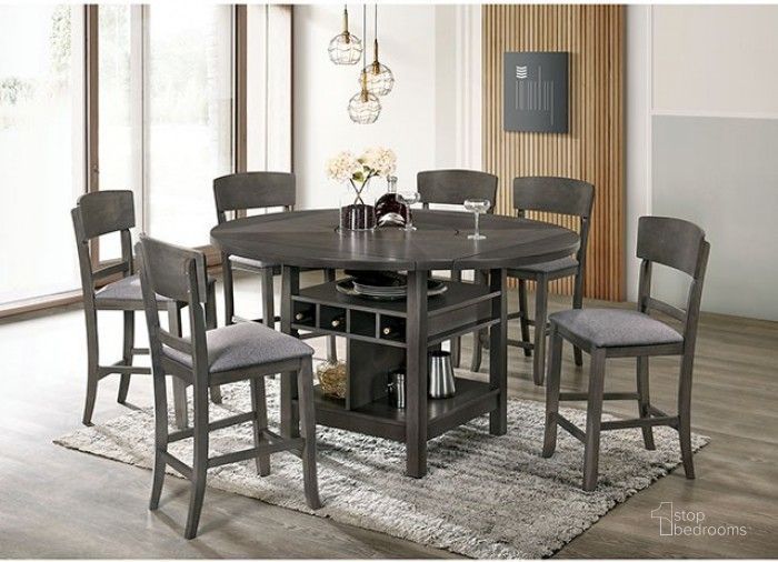 The appearance of Stacie Gray Extendable Counter Height Round Dining Room Set designed by Furniture of America in the transitional interior design. This gray piece of furniture  was selected by 1StopBedrooms from Stacie Collection to add a touch of cosiness and style into your home. Sku: CM3733GY-RPT-1;CM3733GY-RPT-2;CM3733GY-PC-2PK. Material: Wood. Product Type: Dining Room Set. Image1
