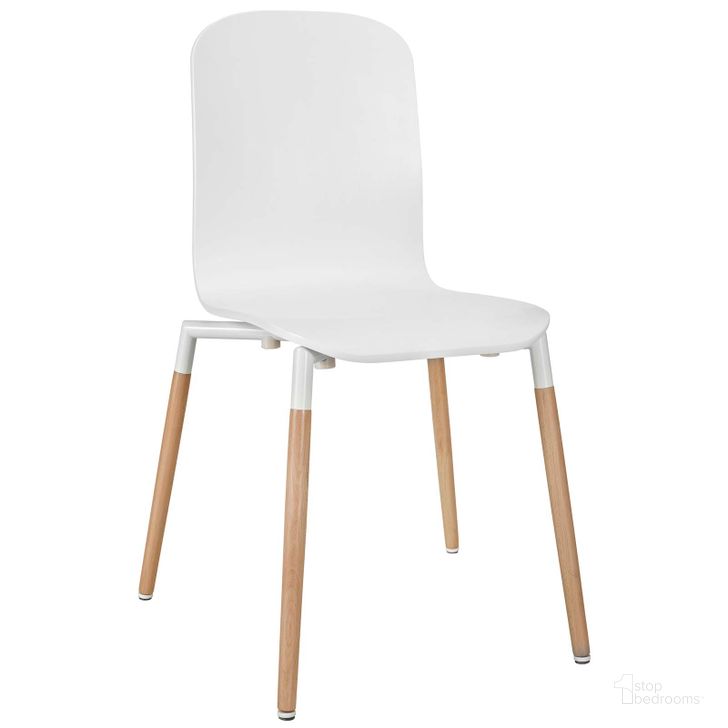 The appearance of Stack White Dining Wood Side Chair designed by Modway in the modern / contemporary interior design. This white piece of furniture  was selected by 1StopBedrooms from Stack Collection to add a touch of cosiness and style into your home. Sku: EEI-1054-WHI. Material: Wood. Product Type: Side Chair. Image1