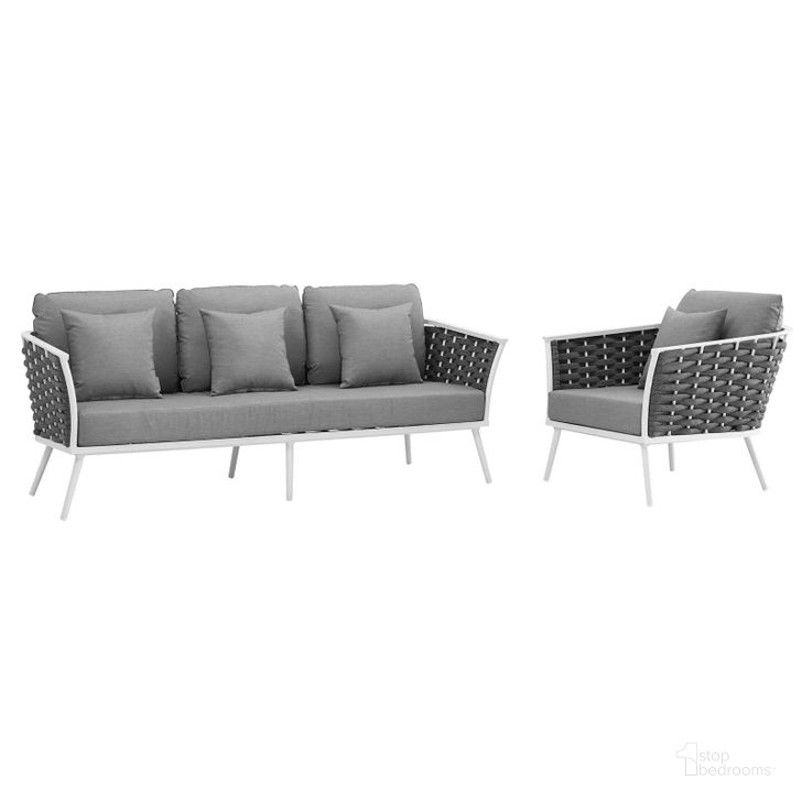 The appearance of Stance White and Gray 2 Piece Outdoor Patio Aluminum Sectional Sofa Set EEI-3164-WHI-GRY-SET designed by Modway in the modern / contemporary interior design. This white and gray piece of furniture  was selected by 1StopBedrooms from Stance Collection to add a touch of cosiness and style into your home. Sku: EEI-3164-WHI-GRY-SET. Product Type: Outdoor Sofa. Material: Foam. Image1