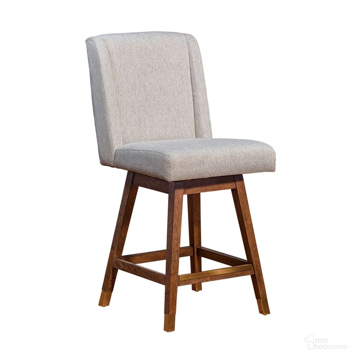 The appearance of Stancoste Swivel Counter Stool In Brown Oak Wood Finish with Taupe Fabric designed by Armen Living in the modern / contemporary interior design. This taupe piece of furniture  was selected by 1StopBedrooms from Stancoste Collection to add a touch of cosiness and style into your home. Sku: 840254332119. Material: Wood. Product Type: Barstool. Image1