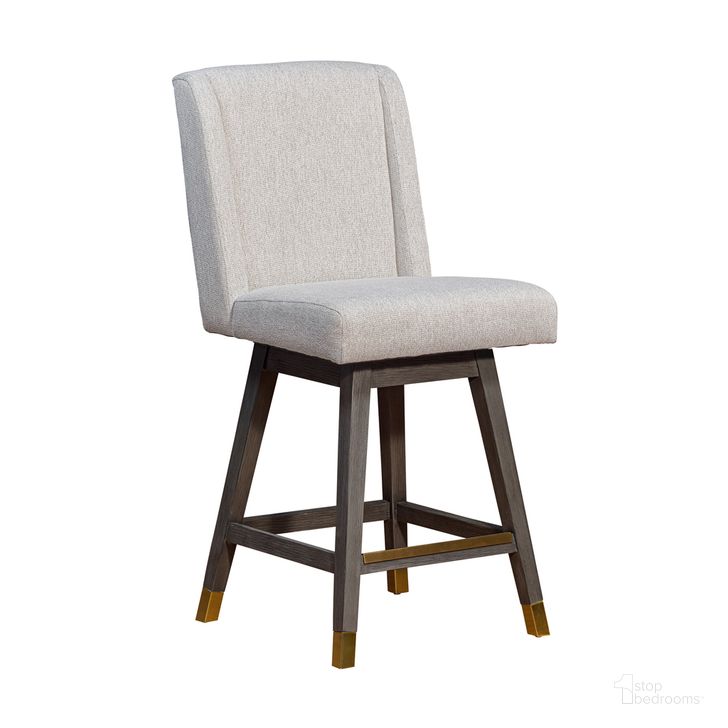 The appearance of Stancoste Swivel Counter Stool In Gray Oak Wood Finish with Taupe Fabric designed by Armen Living in the modern / contemporary interior design. This taupe piece of furniture  was selected by 1StopBedrooms from Stancoste Collection to add a touch of cosiness and style into your home. Sku: 840254332096. Material: Wood. Product Type: Barstool. Image1