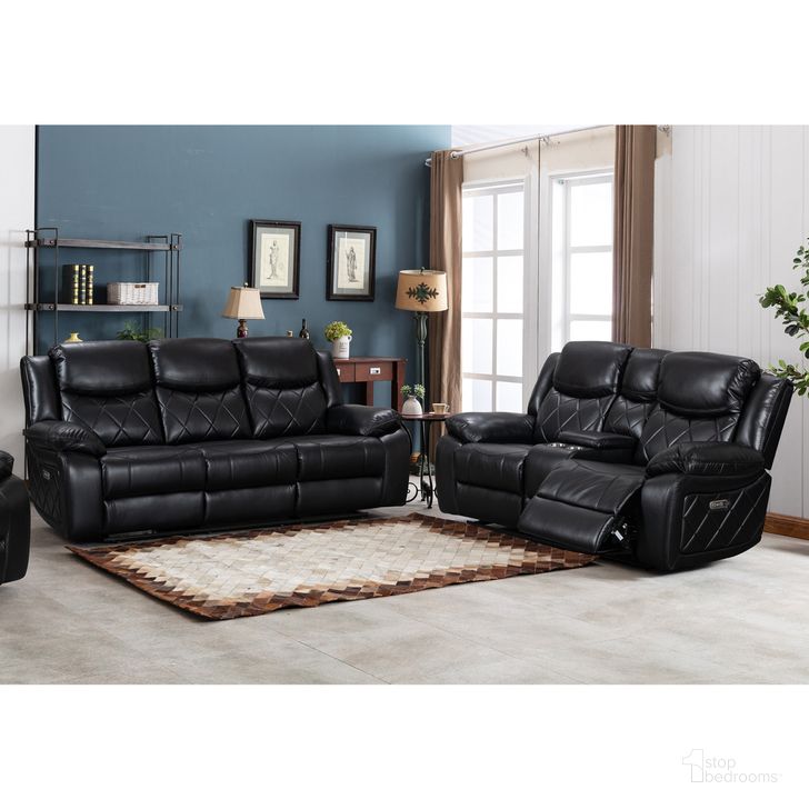The appearance of Stanley Contemporary Plush Faux Leather Upholstered Power Reclining Sofa Set In Black designed by AC Pacific in the modern / contemporary interior design. This black piece of furniture  was selected by 1StopBedrooms from Stanley Collection to add a touch of cosiness and style into your home. Sku: STANLEY-BLACK-PCRL;STANLEY-BLACK-PDRS. Material: Leather. Product Type: Living Room Set. Image1