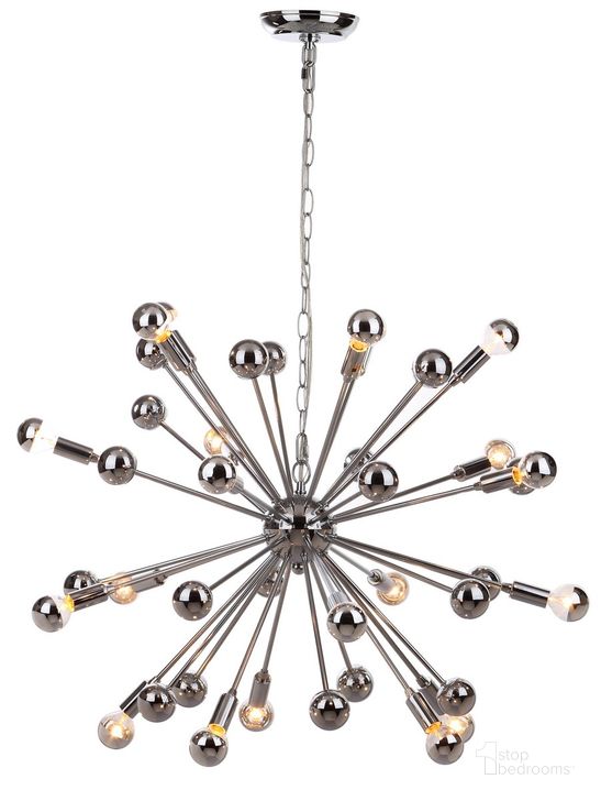 The appearance of Starburst Sputnik Chrome 20-Light 31 Inch Pendant designed by Safavieh in the modern / contemporary interior design. This chrome piece of furniture  was selected by 1StopBedrooms from Safavieh LIT Collection to add a touch of cosiness and style into your home. Sku: LIT4495A. Product Type: Chandelier. Material: Chrome. Image1