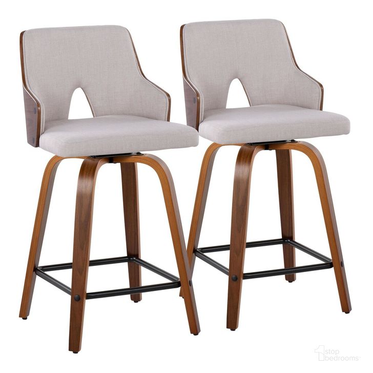 The appearance of Stella 24 Inch Fixed Height Counter Stool Set of 2 In Walnut Beige designed by Lumisource in the transitional interior design. This walnut beige piece of furniture  was selected by 1StopBedrooms from Stella Collection to add a touch of cosiness and style into your home. Sku: B24-STELLA-GRTZX2 WLWLBG2. Material: Wood. Product Type: Barstool. Image1