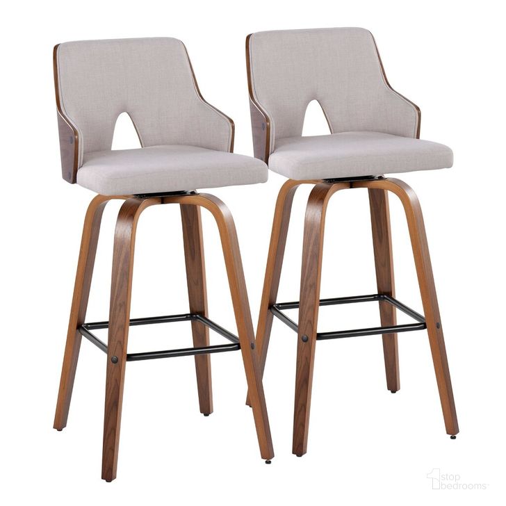 The appearance of Stella 30 Inch Fixed Height Barstool Set of 2 In Walnut Beige designed by Lumisource in the transitional interior design. This walnut beige piece of furniture  was selected by 1StopBedrooms from Stella Collection to add a touch of cosiness and style into your home. Sku: B30-STELLA-GRTZX2 WLWLBG2. Material: Wood. Product Type: Barstool. Image1
