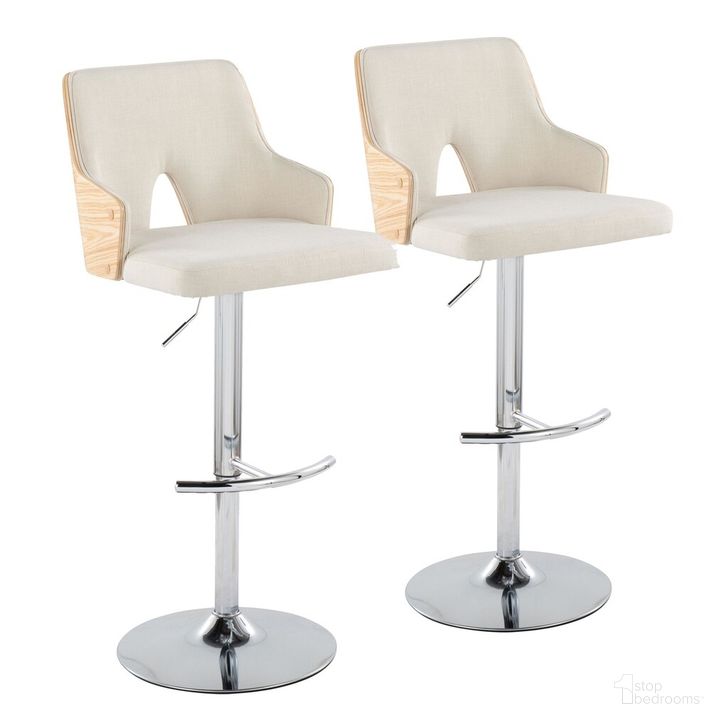 The appearance of Stella Adjustable Barstool Set of 2 In Natural and Cream designed by Lumisource in the modern / contemporary interior design. This natural/cream piece of furniture  was selected by 1StopBedrooms from Stella Collection to add a touch of cosiness and style into your home. Sku: BS-STELLA-RNT2 CHRNACR2. Material: Wood. Product Type: Barstool. Image1